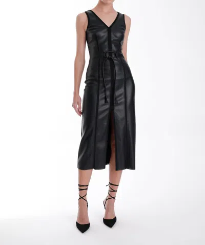 Karina Grimaldi Mona Vegan Leather Midi Dress In Black