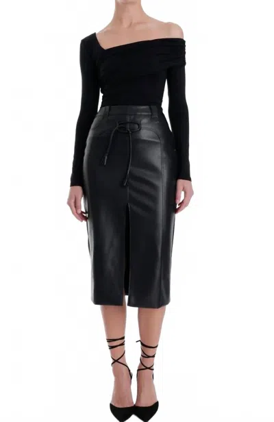 Karina Grimaldi Mona Vegan Leather Midi Skirt In Black