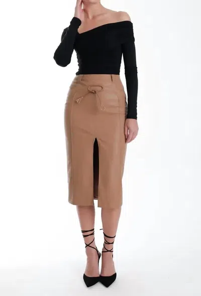 Karina Grimaldi Mona Vegan Leather Midi Skirt In Chestnut In Brown