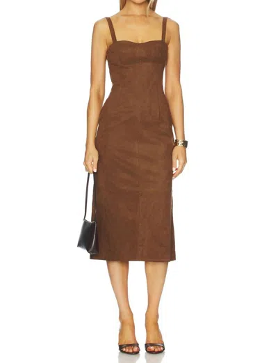 Karina Grimaldi Olivia Suede Midi Dress In Chocolate Brown In Red