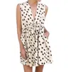 Karina Grimaldi Polka Dot Deep V-neck Dress In Beige/black In White