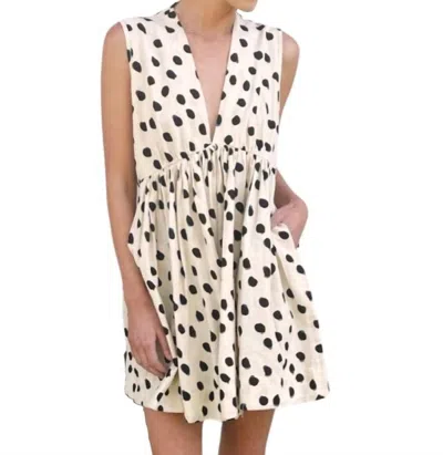 Karina Grimaldi Polka Dot Deep V-neck Dress In Beige/black In White
