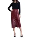 Karina Grimaldi Romina Leather Midi Skirt In Malbec In Burgundy