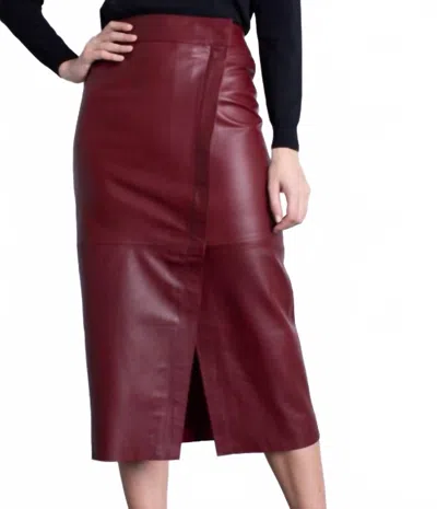 Karina Grimaldi Romina Leather Midi Skirt In Malbec In Burgundy