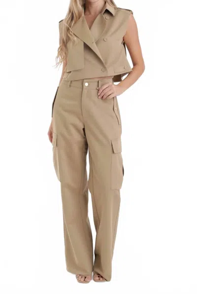 Karina Grimaldi Sola High Waisted Cargo Pant In Khaki In White