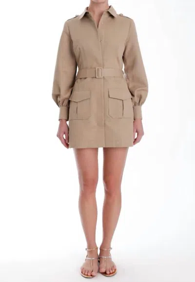 Karina Grimaldi Tiffany Belted Mini Dress In Khaki In Neutral