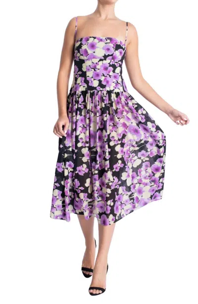 Karina Grimaldi Truman Print Midi Dress In Black Floral In Purple