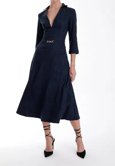 Karina Grimaldi Victoria Suede Midi Dress In Midnight In Multi