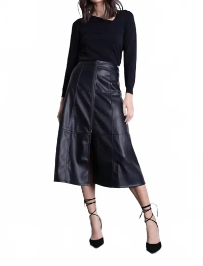 Karina Grimaldi Victoria Vegan Leather Midi Skirt In Black