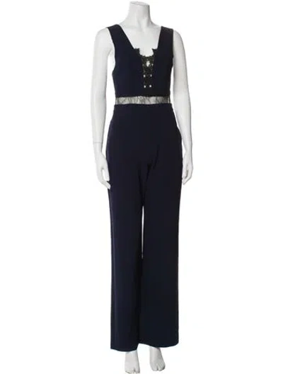 Pre-owned Karina Grimaldi V-neck Jumpsuit In Blue