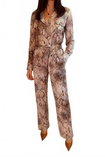 Karina Grimaldi Willow Print Pants In Natural Snake In Brown