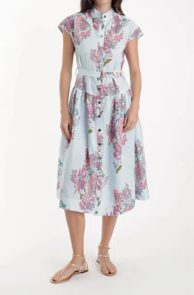 Karina Grimaldi Zelie Print Midi Dress In Eden Blue In Multi