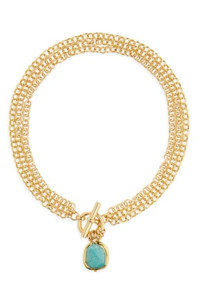 Karine Sultan Amazonite Pendant Necklace In Gold