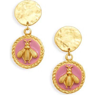 Karine Sultan Bee Dangle Clip-on Earrings In Pink