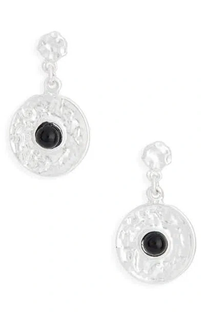 Karine Sultan Black Faux Pearl Disc Drop Earrings In Metallic