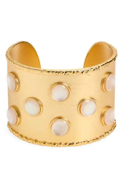 Karine Sultan Cabochon Inlay Cuff Bracelet In White
