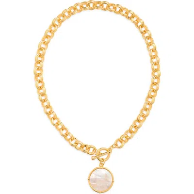 Karine Sultan Cabochon Pendant Necklace In Gold