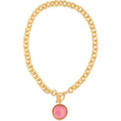 Karine Sultan Cabochon Pendant Necklace In Pink
