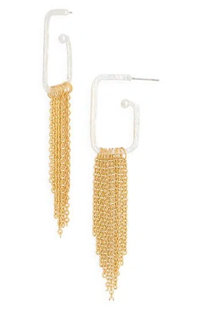 Karine Sultan Chain Fringe Drop Rectangular Hoop Earrings In Gold