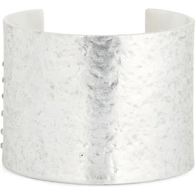 Karine Sultan Crystal Hammered Open Cuff Bracelet In Metallic