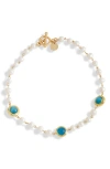 Karine Sultan Crystal Station Cultured Pearl Necklace In Gold