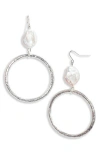 Karine Sultan Cultured Pearl Hoop Drop Earrings In Silver