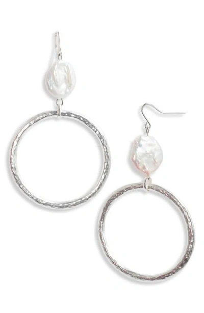Karine Sultan Cultured Pearl Hoop Drop Earrings In Silver