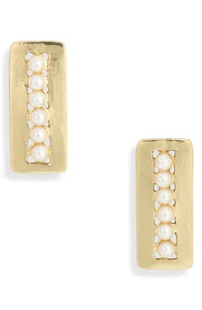 Karine Sultan Faux Pearl Rectangular Drop Earrings In Gold