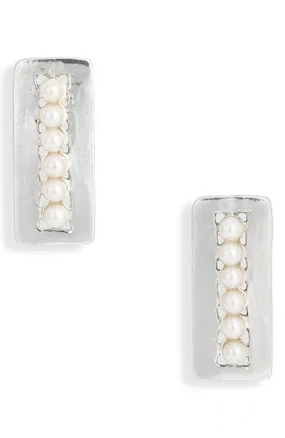 Karine Sultan Faux Pearl Rectangular Drop Earrings In Silver