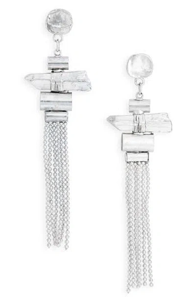 Karine Sultan Geometric Tassel Drop Earrings In Silver