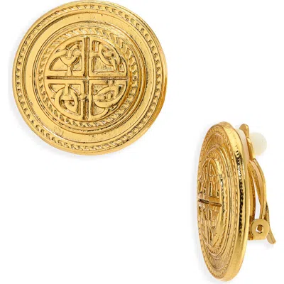 Karine Sultan Heritage Medallion Clip-on Earrings In Gold