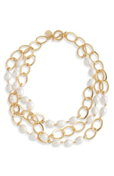 Karine Sultan Layered Cultured Pearl Chain Necklace In Gold