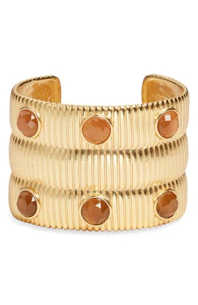 Karine Sultan Mocha Ribbed Cuff Bracelet In Orange