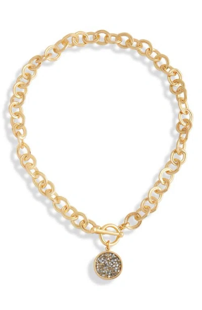 Karine Sultan Pavé Cubic Zirconia Coin Pendant Necklace In Gold