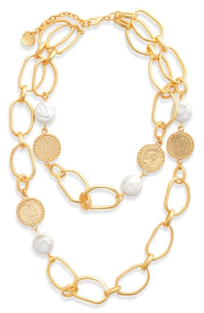 Karine Sultan Pearl & Coin Layered Necklace In Gold