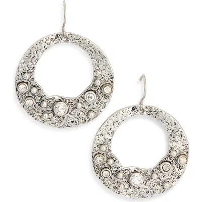 Karine Sultan Textured Open Ring Drop Earrings In Silver