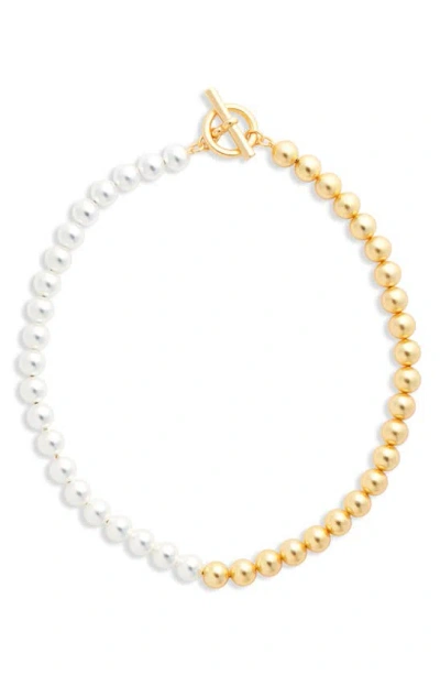 Karine Sultan Two-tone Beaded Chain Necklace In Mixed Metals