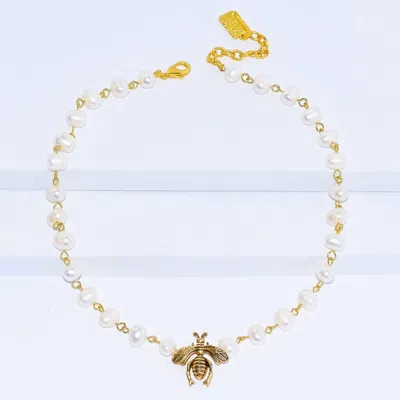 Karine Sultan Women's Flying Bee Pearl Necklace In White/ Gold