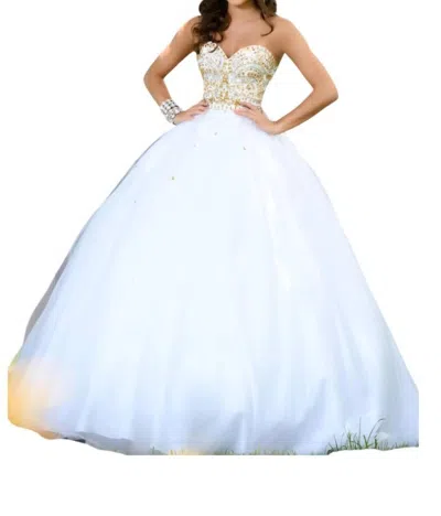Karishma Creations Beaded Tulle Prom Dress In White/gold