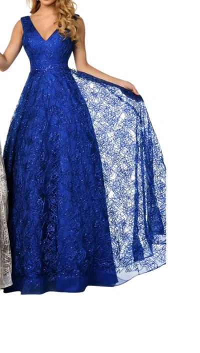 Karishma Creations Beaded Tulle V-neck Sleeveless Prom Dress In Royal In Blue