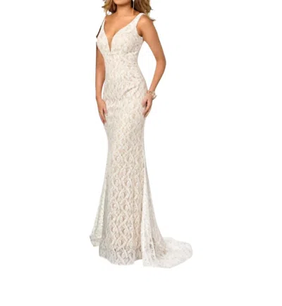 Karishma Creations Beautifully Laced Sleeveless Gown In Ivory/nude In White