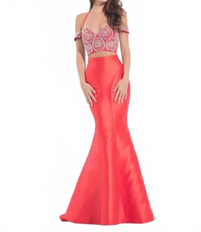 Karishma Creations Crop Top Prom Dress In Wine In Red