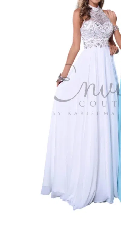 Karishma Creations Elegant Beaded Chiffon Halter Gown In White