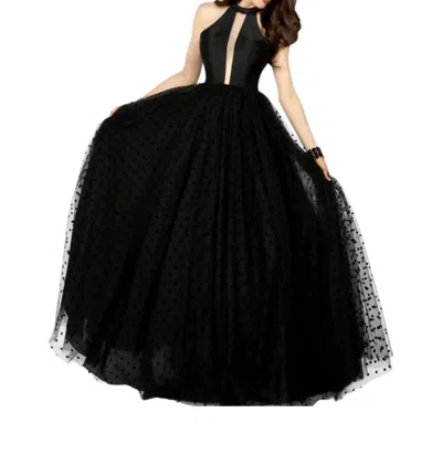 Karishma Creations Elegant Beaded Mikado/tulle Ball Gown In Black
