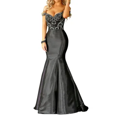 Karishma Creations Elegant Off Shoulder Mermaid Evening Dress In Black In Blue