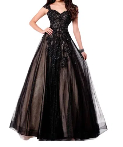 Karishma Creations Embroidered Glitter Tulle Dress In Black/nude