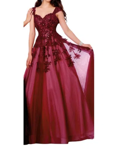 Karishma Creations Embroidered Glitter Tulle Dress In Burgundy/nude