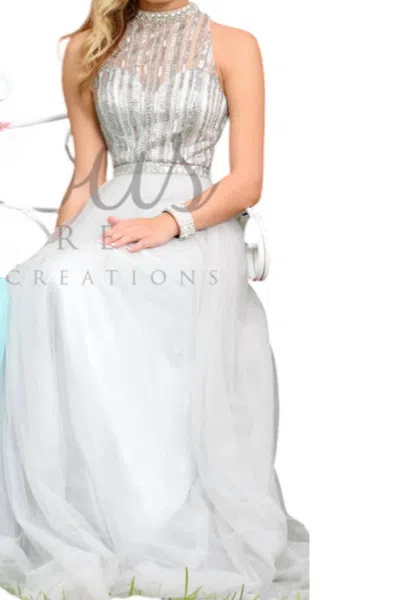 Karishma Creations Envious Couture Mock Neck Prom Dress In Grey In White