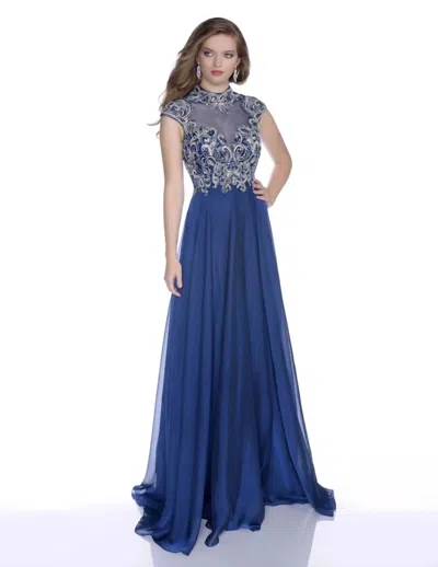 Karishma Creations Envious Couture Mock Neck Prom Maxi Dress In Navy In Blue