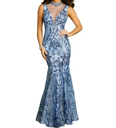 Karishma Creations Envious Couture Prom Dress In Steel Blue